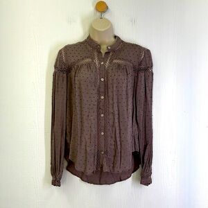 Free People - Everyday Girl Swiss Dot Button Down Long Sleeve Shirt Size XS
